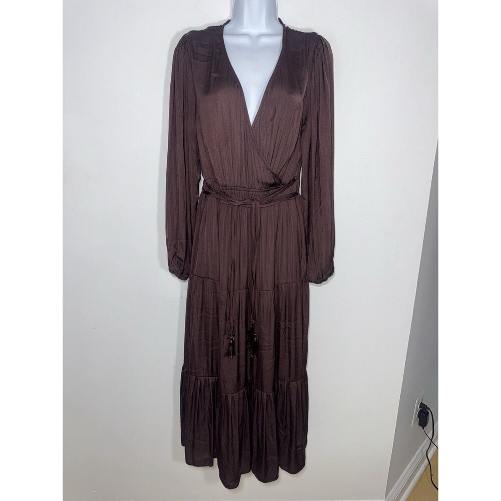 Joie Chocolate Brown Midi Maxi Tiered Dress Women’s Large Shirred Waist
